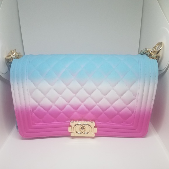 blue and pink purse
